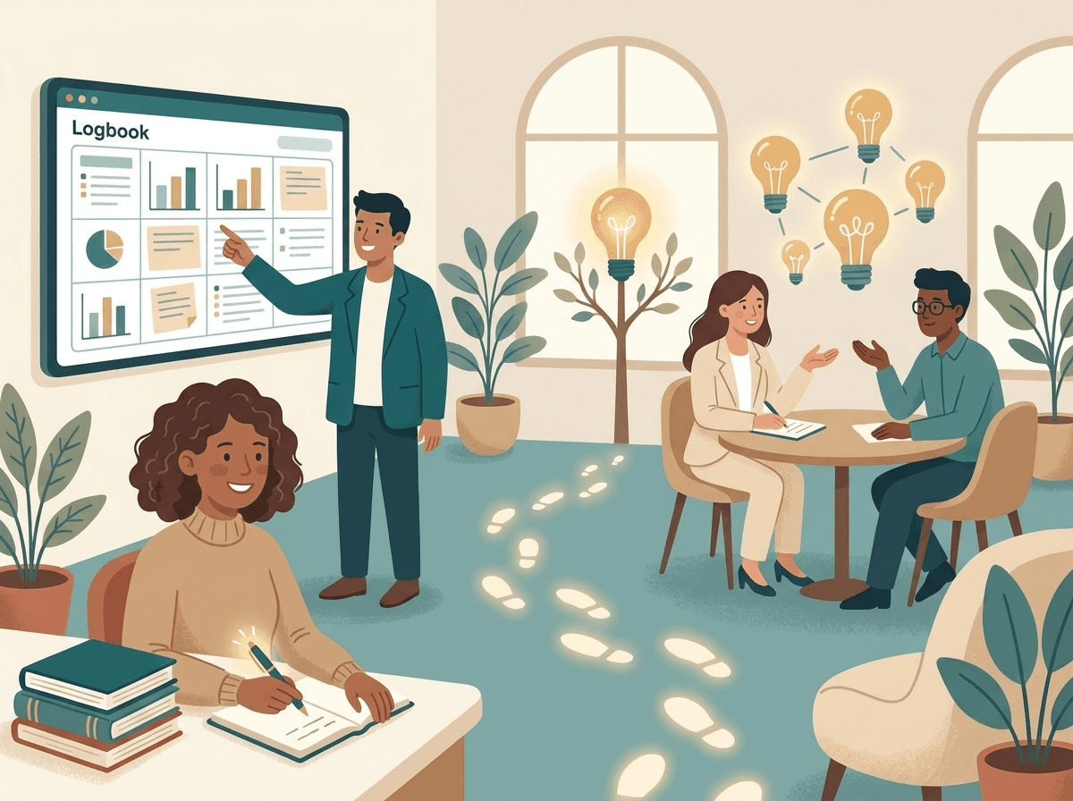 An illustration of professionals documenting and reviewing their work